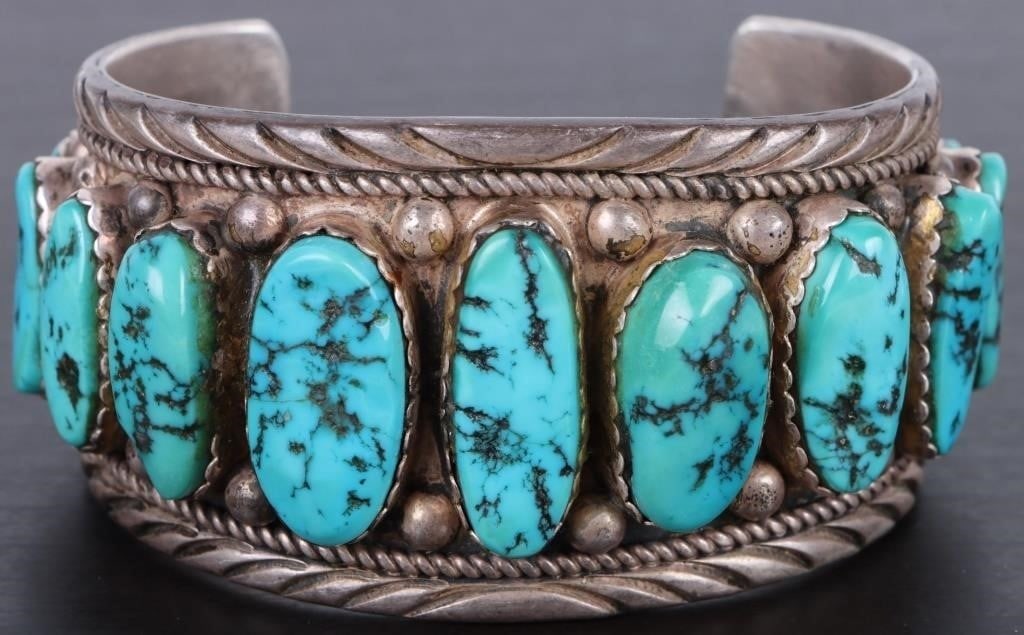 LARGE TURQUOISE STERLING NAVAJO CUFF BRACELET (1 of 3)