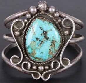 LARGE TURQUOISE 33 X 26.5MM STERLING CUFF BRACELET