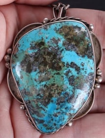 63X45MM GIANT TURQUOISE RF STERLING NECKLACE