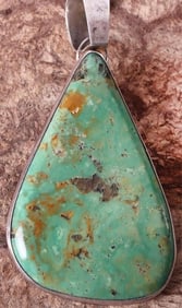 STERLING SILVER GREEN TURQUOISE NAVAJO PENDANT