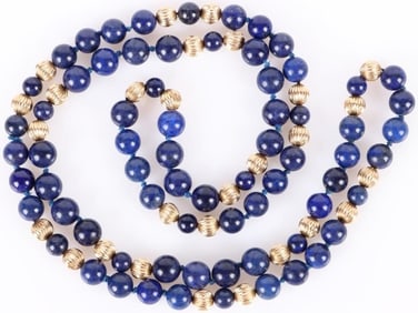 14K YELLOW GOLD & LAPIS LAZULI BEADED NECKLACE