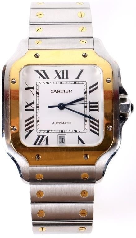 CARTIER DE SANTOS 18K GOLD & SS MEN'S WRISTWATCH (1 of 6)