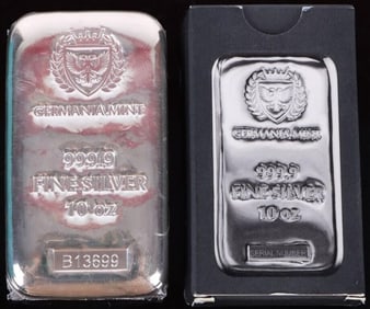 999.9 FINE SILVER 10OZ. BAR GERMANIA MINT