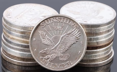 ROLL OF 20 FINE SILVER SUNSHINE 1 TROY OZ ROUNDS