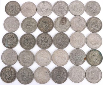 50% SILVER WORLD SILVER COINS PERU UN SOL - (30)