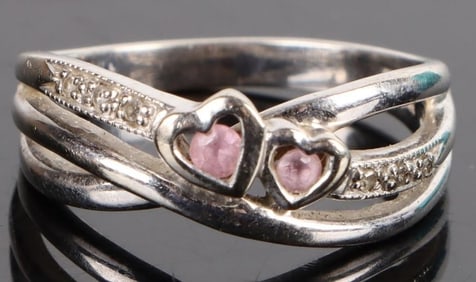 PINK TOPAZ HEART 10K WHITE GOLD LADIES RING