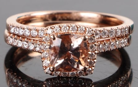 1.0CT MORGANITE DIAMOND 10K ROSE GOLD LADIES SET