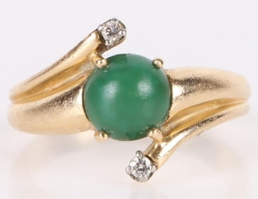 14K YELLOW GOLD DIAMOND GREEN ONYX LADIES RING