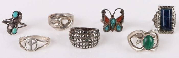 STERLING SILVER LADIES RINGS LOT OF 7