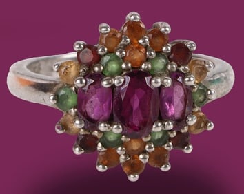 STERLING MULTI- GEMSTONE LADIES RING-CITRINE,JADE