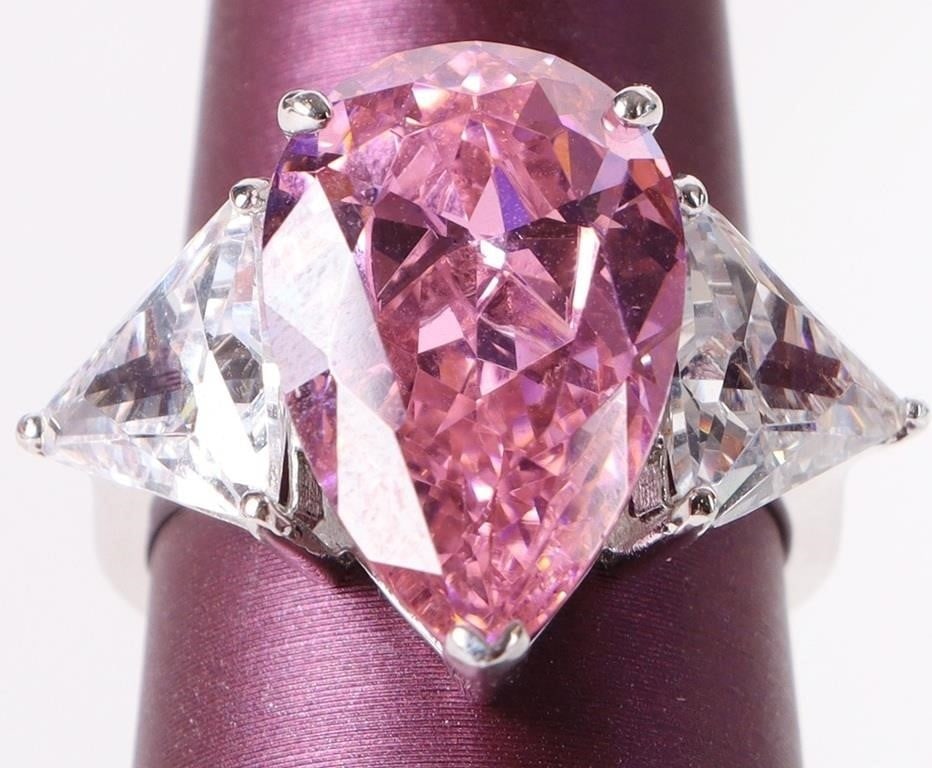 12X10MM PINK & WHITE CZ STERLING SILVER RING (1 of 2)