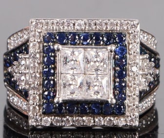 STERLING SILVER BLUE & WHITE CZ MEN'S RING