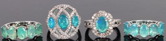 TEAL FLUORESCENT CZ STERLING SILVER LADIES RINGS
