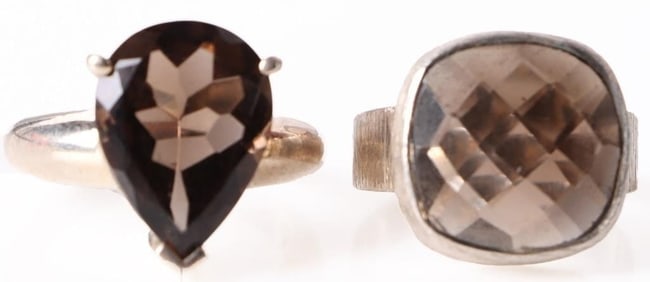 LARGE SMOKEY QUARTZ STERLING SILVER LADIES RINGS