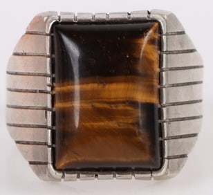 TIGER'S EYE JASPER STERLING SILVER MEN'S RING