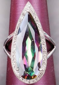 25X10MM MYSTIC TOPAZ PEAR-CUT STERLING SILVER RING