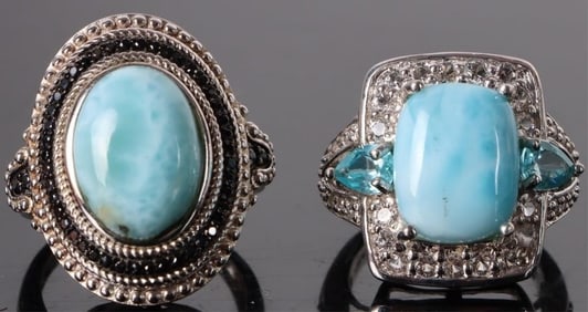 LARIMAR & TOPAZ STERLING SILVER LADIES RINGS
