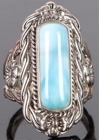ORNATE LARIMAR STERLING SILVER LADIES RING