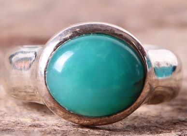 10X8MM BLUE CHRYSOPRASE CABOCHON STERLING RING
