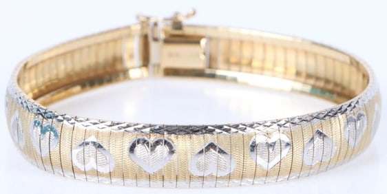10K YELLOW & WHITE GOLD HEARTS BRACELET