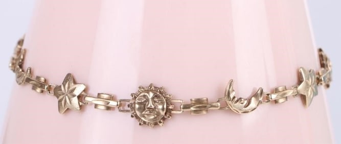 10K YELLOW GOLD SUN, MOON & STARS LADIES BRACELET