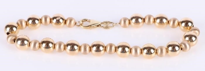 14K YELLOW GOLD ALTERNATING BEAD LADIES BRACELET