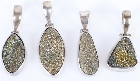 PYRITE STERLING SILVER NECKLACE CHARMS LOT OF 4