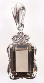 STERLING SILVER 6CT SMOKY QUARTZ PENDANT