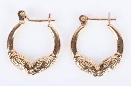 14K YELLOW GOLD HUGGIE LADIES HOOP EARRINGS