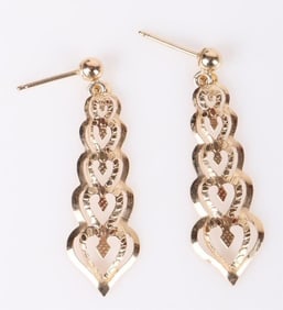 14K YELLOW GOLD GRADUATED HEART LADIES EARRINGS