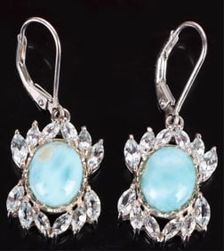 3CT BLUE LARIMAR & QUARTZ STERLING DANGLE EARRINGS