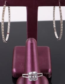 3CT CZ MATCHING STERLING SILVER RING & EARRING SET