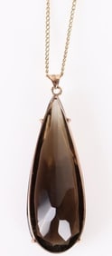 14KT. YLW GOLD SMOKEY QUARTZ PENDANT & CHAIN