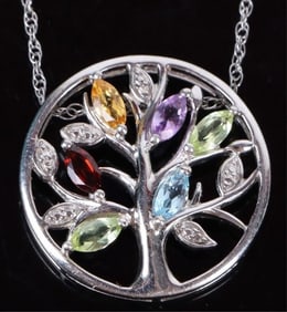 925 SILVER TOPAZ AMETHYST TREE LADIES NECKLACE
