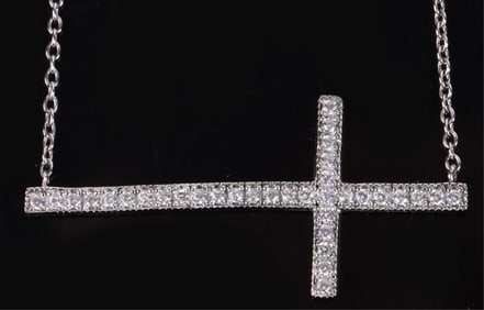STERLING SILVER SIDEWAYS CROSS NECKLACE