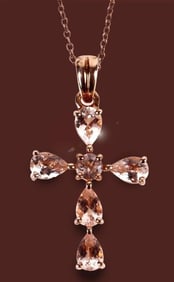MORGANITE STERLING SILVER CROSS NECKLACE