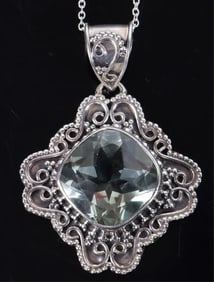 MASSIVE 15CT PRASIOLITE STERLING SILVER NECKLACE