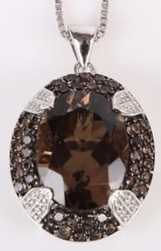 12MM SMOKY QUARTS STERLING SILVER NECKLACE