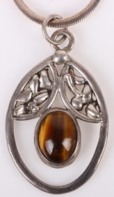 STERLING SILVER NECKLACE W/ TIGERS EYE PENDANT