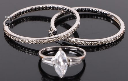 STERLING SILVER LADIES RING AND EARRING SET