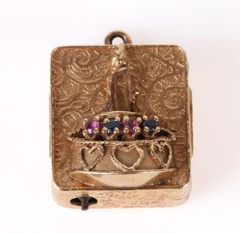 14K YELLOW GOLD RUBY & SAPPHIRE MUSIC BOX PENDANT (1 of 3)