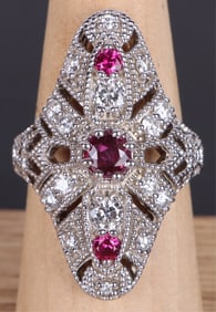 ANTIQUE ART DECO DIAMOND & RUBY 10K GOLD RING