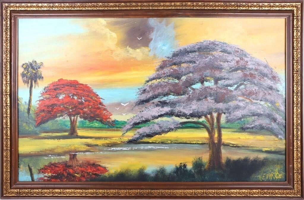 N. WRIGHT HIGHWAYMEN STYLE SUNSET OIL PAINTING (1 of 4)