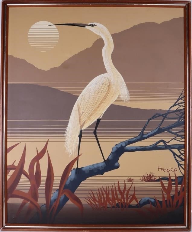'EGRETS' FRANCO 1970'S OIL ON CANVAS FRAMED (1 of 5)