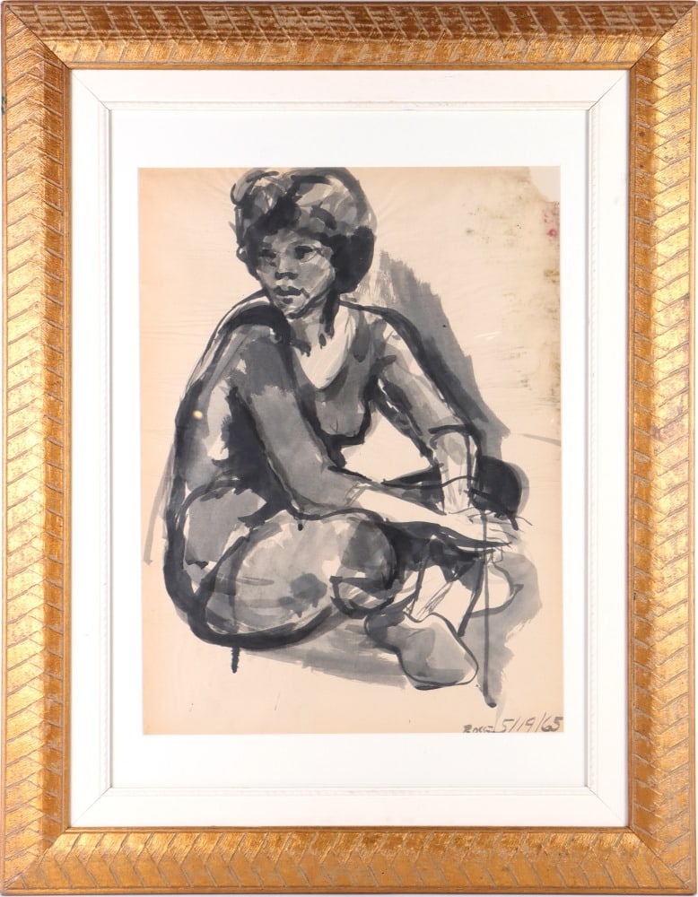 BOB ROSS WATERCOLOR ON NEWSPAPER LADIES PORTRAIT (1 of 3)