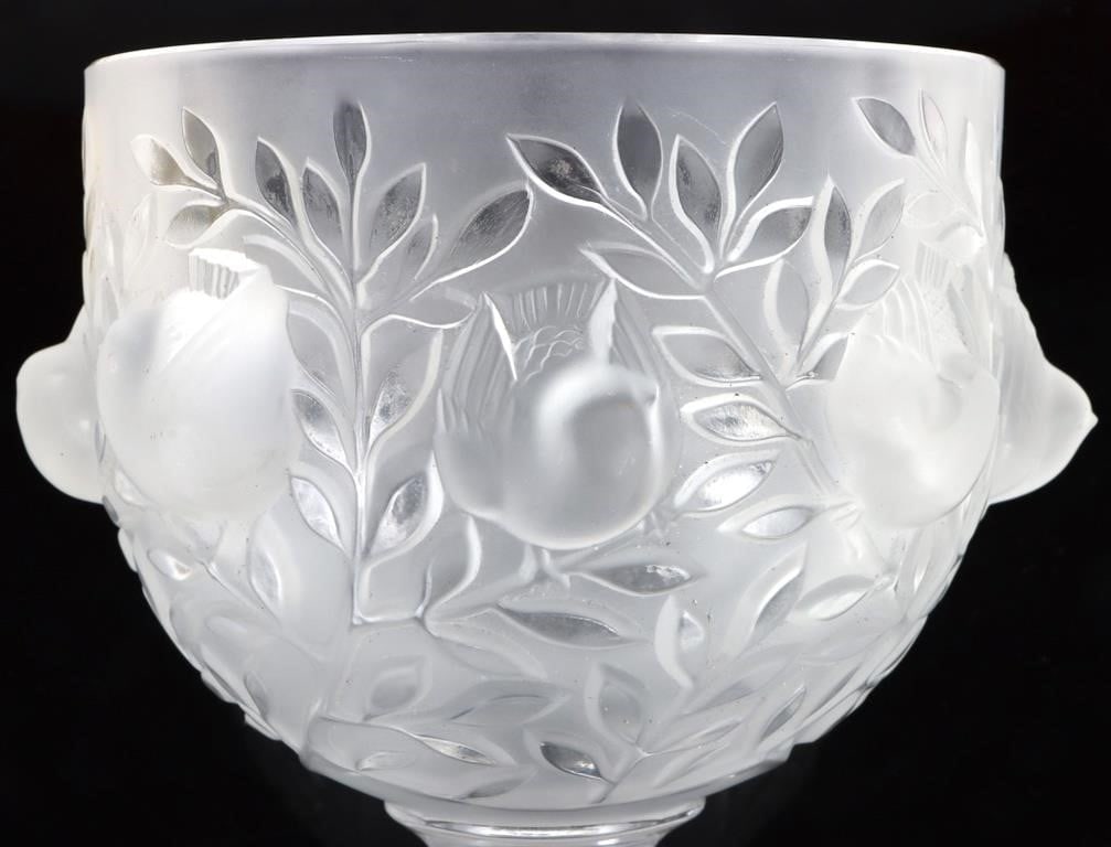 LALIQUE CRYSTAL ELIZABETH FRENCH FOOTED VASE: Lalique France crystal Elizabeth frosted footed vase/bowl. Size: 5.5" Tall Condition: Very fine.