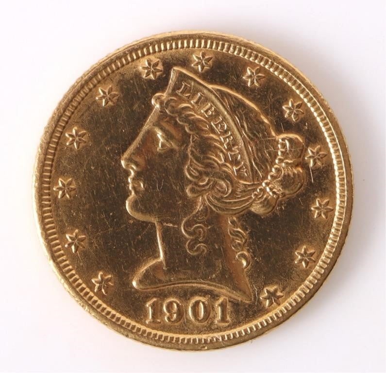 1901 P CORONET HEAD 0.9 GOLD HALF EAGLE MINT STATE (1 of 2)
