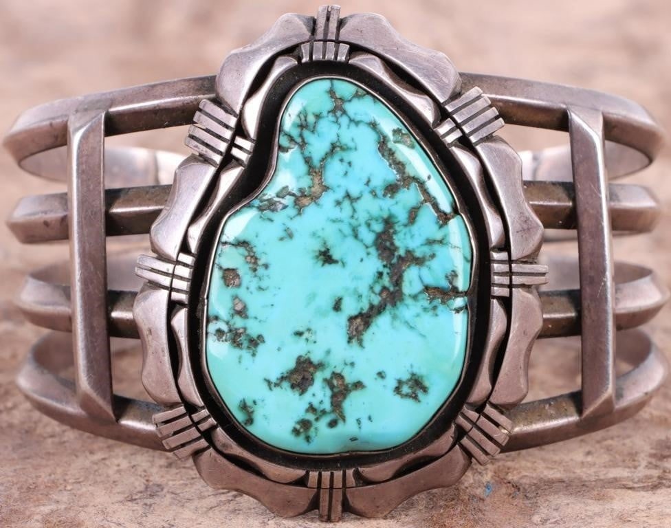 LARGE SOUTHWEST TURQUOISE STERLING CUFF (1 of 4)