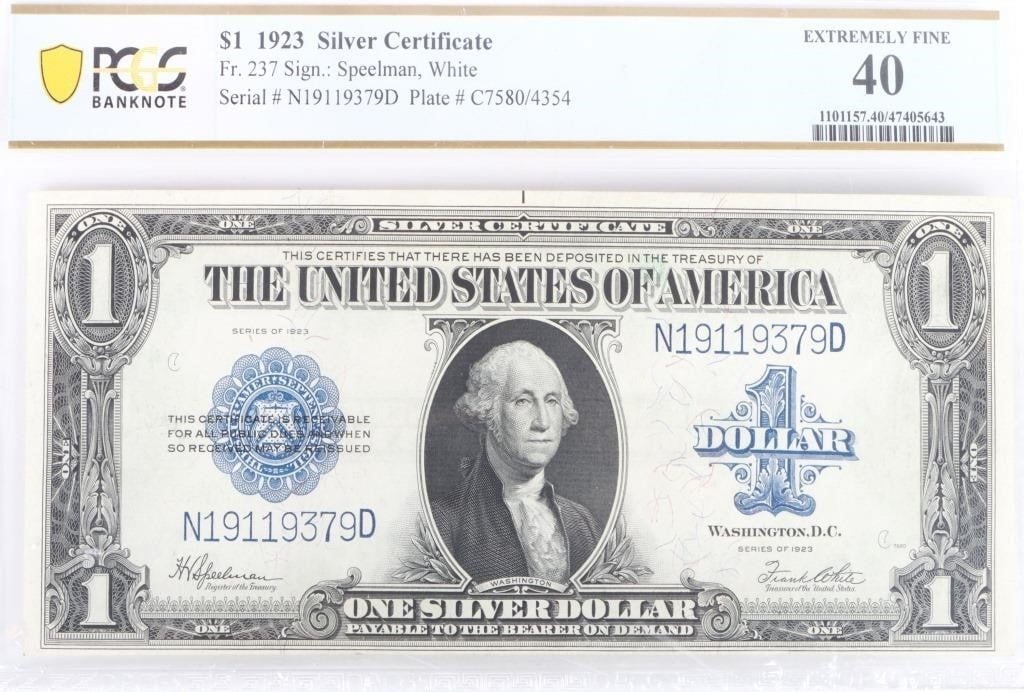 PCGS 40 XF SERIES 1923 SILVER CERTIFICATE $1 BILL (1 of 2)