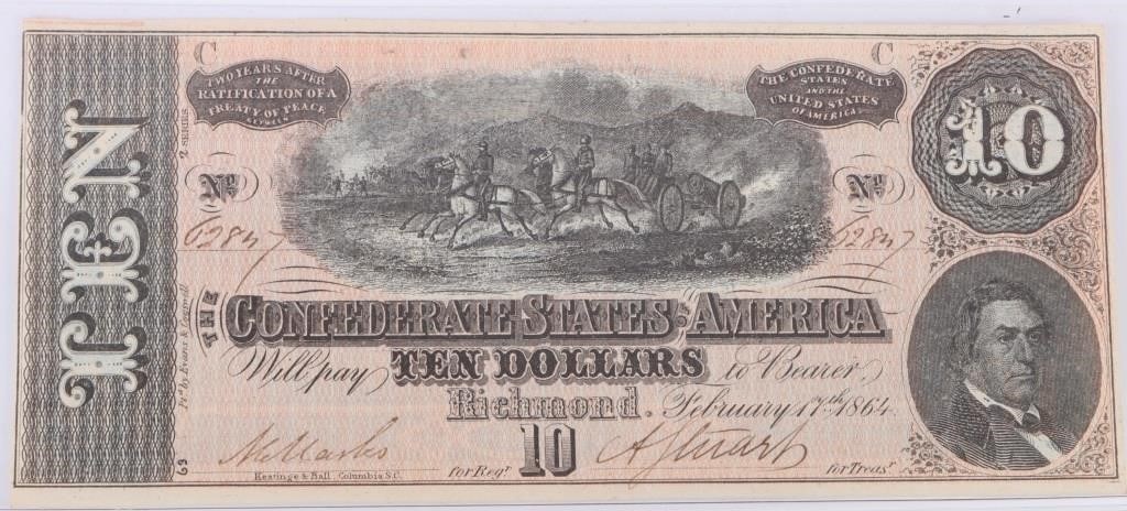 1864 CSA RICHMOND $10 BANKNOTE T68 NO. 62847 (1 of 2)